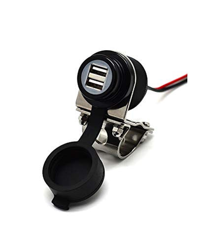 Cliff Top Motorcycle USB Charger Waterproof Dual USB Port 4.6A 23W Aluminium, Heavy Duty for 7/8’’ and 1’’ Handlebars - Prevents Battery Drain (Black) - color: Black