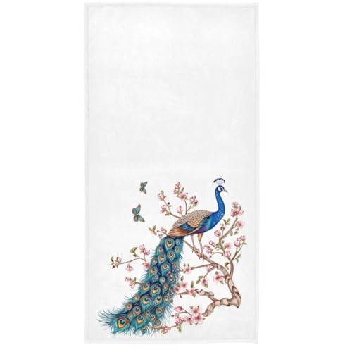 Naanle Beautiful Peacock Flowers Print Elegant Soft Large Hand Towels for Bathroom, Hotel, Gym and Spa (16" x 30",White) - color: Elegant Peacock