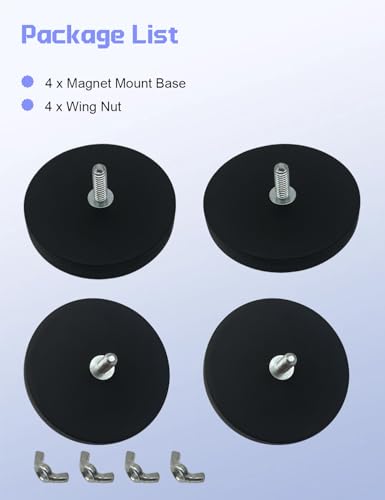 Rubber Coated Magnets - 60LBS Strong Neodymium Magnet Base Universal Magnet Base with M6 Threaded Stud for Mirror Camera, Monitor, Truck, Trailer, Van and Other Devices - 4 Set - color: Magnetic Base-4 pack