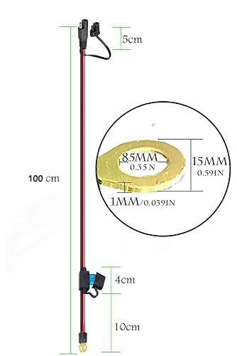 10AWG Ring Terminal Harness,3.28FT SAE Ring Terminal Cable with 15A Protection Fuse,2-Pin Quick Disconnect Extension Plug for Motorcycle Solar Panel,Power Supply. (100CM) - size: 10AWG Ring Terminal Harness--100CM