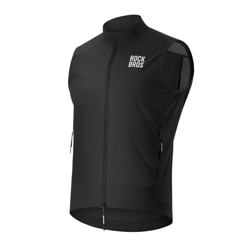ROCKBROS Cycling Vest for Men Windproof Sleeveless Jacket Two-way zipper Gilet Super-Light Coat for Cycling Hiking Running - color: Black, size: XX-Large
