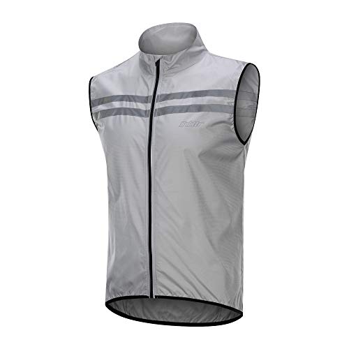 bpbtti Men's Hi-Viz Safety Running Cycling Vest Sleeveless Windbreaker vests- Windproof and Reflective - color: Grey, size: Large
