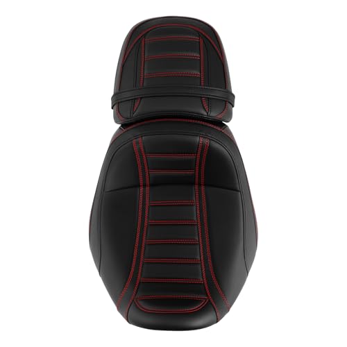 C.C. RIDER Low-Profile Rider&Passenger Seat Fit for Harley Touring 2023-2025 CVO Street Glide FLHXSE CVO Road Glide FLTRXSE 2024-2025 Street Glide FLHX Road Glide FLTRX FLTRXSTSE - size: 05# Black+ Red Stitchs