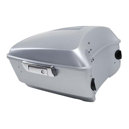 TCMT King Motorcycle Trunk Box W/Latches Keys Fit for Harley 2014-2025 Touring CVO Road King Road Glide Street Glide Electra Glide Ultra Limited Pack Barracuda Silver - color: Barracuda Silver(W Speaker Holes)