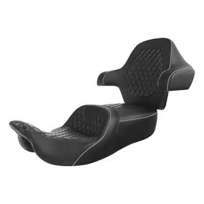C.C. RIDER 2 Up Driver Rider&Passenger Seat and Wrap Around King Trunk Backrest fit for Harley Touring Road King Street Glide Road Glide Electra Glide 2014-2023 - color: 04# White+ Passenger Backrest