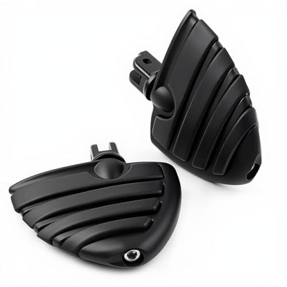 Matte Black Wing Style Motorcycle Foot Pegs Compatible with Harley Touring Road King Street Glide Softail Dyna Sportster, Wide Adjustable Footrests with Male Mount Clevis - color: Matte Black#50
