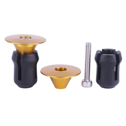 2 Pcs Aluminum Bike Handlebar End Plugs for Road Mountain Bike Handlebar Caps (Gold) - color: Gold