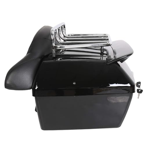 ECOTRIC 50L Universal Motorcycle Trunk W/Taillight & Backrest Luggage Rack Compatible with Harley Honda Yamaha Cruiser Road King Steet Road Glide Fatboy Softail Luggage trunk Tail Box Top Case - color: Black, size: Trunk w/ taillight 50L