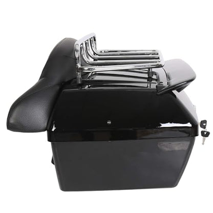 ECOTRIC 50L Universal Motorcycle Trunk W/Taillight & Backrest Luggage Rack Compatible with Harley Honda Yamaha Cruiser Road King Steet Road Glide Fatboy Softail Luggage trunk Tail Box Top Case - color: Black, size: Trunk w/ taillight 50L