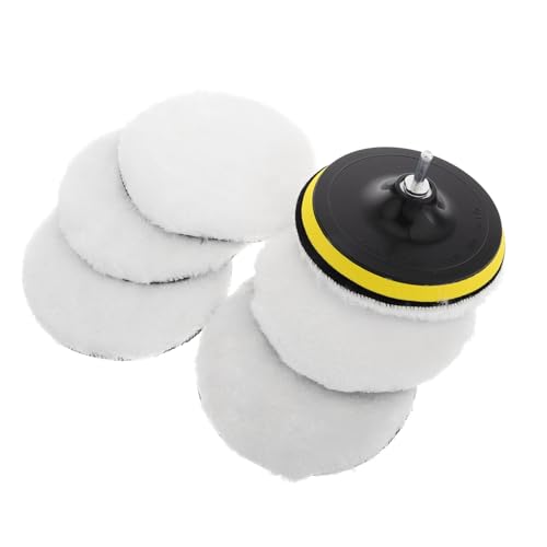 8pcs Wool Buffing Pads Set for Car and Motorcycle Polishing with Drill Buffer Adapter Attachment, White Fine Polishing Pads for Waxing and Car Detailing