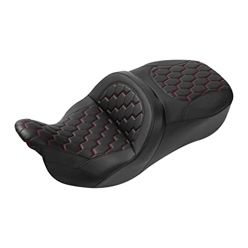 C.C. RIDER Hammock Gel Seat - Fat Diamond Pro 2-Up One-Piece Seat fit for Harley Touring Road King FLHR Street Glide FLHX Road Glide FLTRX 2009-2023 - color: 16# Gel Red