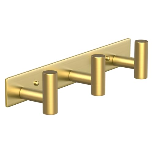 Wall Mounted Coat Rack-3 Hooks, Heavy Duty Stainless Steel Wall Hooks for Towel Coat Bag, Hat Rack Coat Hanger Coat Hooks Towel Racks for Bathroom Entryway Kitchen Hotel Office (Gold,1 Pack) - color: Gold, size: "T" Shape 3 Hooks - 1 Pack