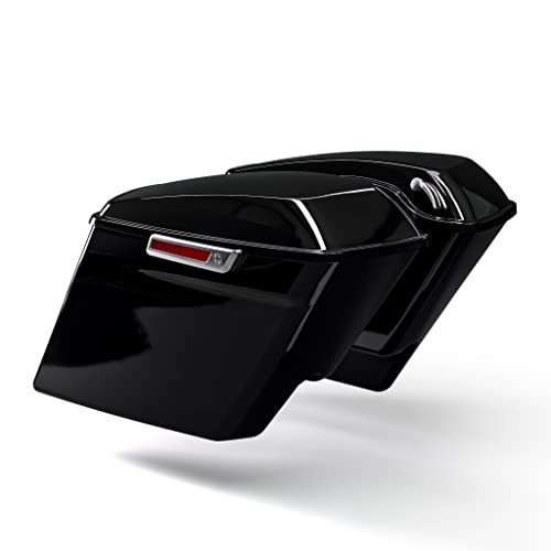 TCT-MOTORPARTS 5" Stretched Extended Hard Saddlebags Fit for Harley Touring 2014-later Road King Road Street Electra Glide Ultra-Classic - color: Stretched Vivid Black