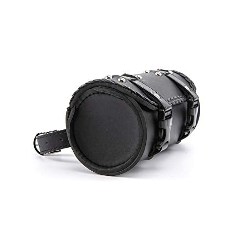 Motorcycle Fork Bag PU Leather Bike Handlebar Tool Bag Sissy Bar Roll Storage Bag - Small (Black A) - color: Black A
