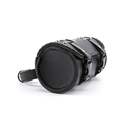 Motorcycle Fork Bag PU Leather Bike Handlebar Tool Bag Sissy Bar Roll Storage Bag - Small (Black A) - color: Black A
