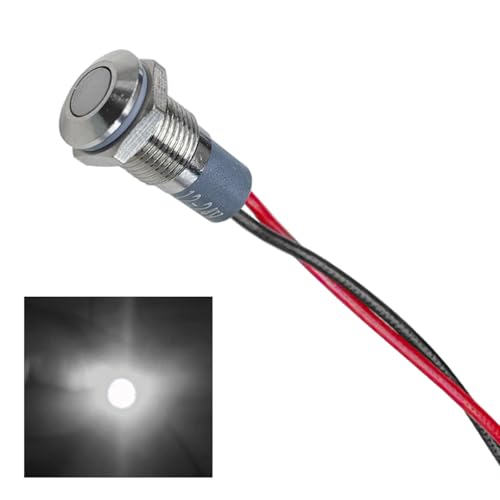 8mm/0.31" Signal Indicator Light, AC/DC 12V-24V Metal Shell Warning Lamps with Wire, Waterproof Panel Mount LED Signal Pilot Lamp, LED Dash Lights for Car Truck Boat Motorcycle (White) - color: White
