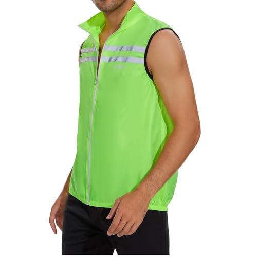 bpbtti Men's Hi-Viz Safety Running Cycling Vest Sleeveless Windbreaker vests- Windproof and Reflective - color: Hi-viz Yellow, size: Large