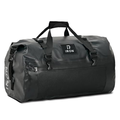 IRON JIA'S Motorcycle Dry Bag - Waterproof Duffle & Luggage Tail Bag Saddle Bags with Roll Top Closure, Shoulder Straps, Inner Pocket and Mesh Pocket (Black, 50L) - color: Black, size: 50L