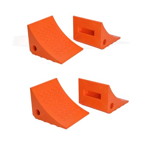 Wheel Chocks, Rubber Wheel Chock with Curved, Durable, Non-Slip, Solid Trailer Wheel Chocks for Boat Trailers, RV, Truck, Camper, 30000lbs, 4pack (Orange) - color: ORANGE-4