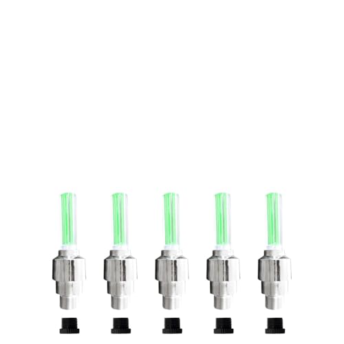 Dickno 5 PCS LED Flash Tyre Wheel Lights, Waterproof Tyre Wheel Valve Cap Light with Battery, Universal Vehicle LED Tire Decor Lights for Cars Trunks Bikes Bicycles Motorcycles (Green) - color: Green