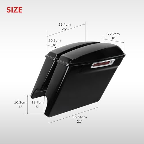 TCT-MOTORPARTS 5" Stretched Saddlebags w/LED Run Brake Turn Signal Lights Fit For Harley Touring 2014-2025 Road King Street Glide Electra Glide - color: Stretched Vivid Black w/Light #1