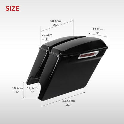 TCT-MOTORPARTS 5" Stretched Saddlebags w/LED Saddlebag Run Brake Turn Signal Lights Fit For Harley Touring 2014-2025 Road King Street Glide - color: Stretched Vivid Black w/Light #3