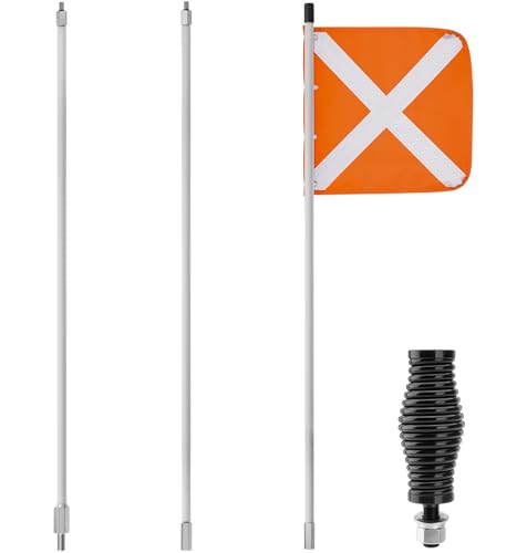 Sand Safety Flag with Barrel Spring Mounting Base, 12" x 12" PVC Reflective Flag, 9.3Ft Max Height, Compatible with UTV, ATV SUV, Truck & Off-road