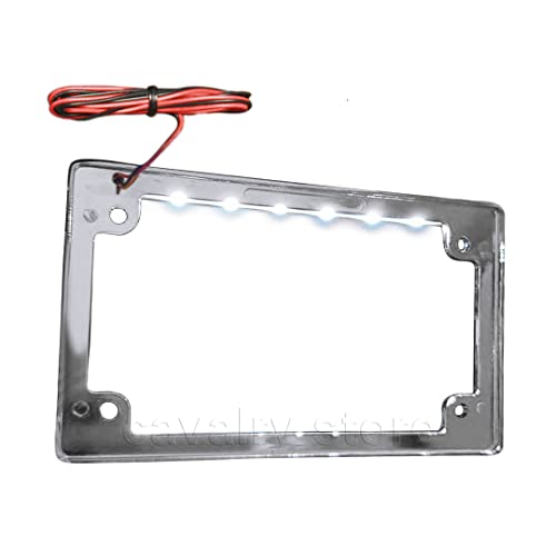 Universal Chrome License Plate Bracket Frame with LED Lights for Motorcycles & Scooters