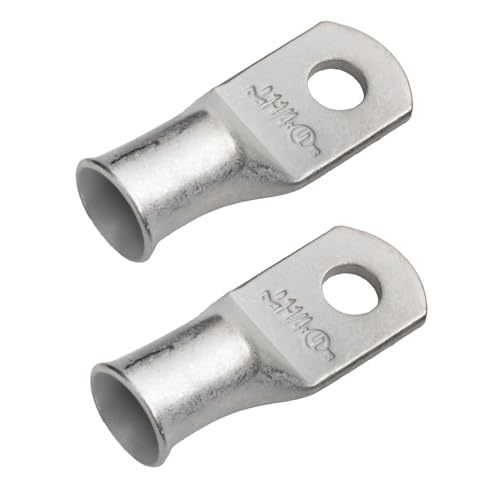 SELTERM 2pcs 1 AWG 1/4" Stud Tinned Copper Wire Lugs, Battery Cable Ends, Ring Terminals, 1 Gauge Terminal Connectors, UL Marine Grade Electrical Connectors - color: Tinned Copper Lugs, size: 1 Awg - 1/4" (M6) Ring