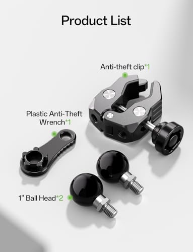 LOKTENWO Anti-Theft Dual Double 1" Ball Tough-Claw Mount, Aluminum Handlebar Clamp Fits 0.5"-1.75" Bars, Compatible with RAM B Size Socket Arm, Dual Device Motorcycle ATV GPS Camera Holder Base