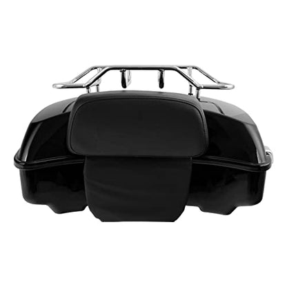 XFMT Motorcycle 10.7" Chopped Trunk w/Luggage Rack Passenger Backrest Pad for 2014-2025 Harley Trunk Road King Street Glide Road Glide Electra Glide - color: Chopped Trunk&Pad&Top Rack