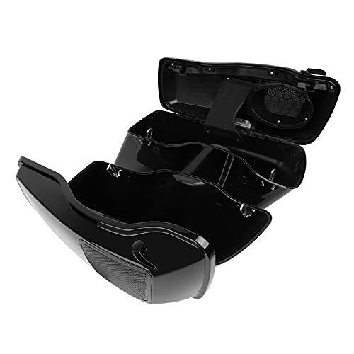 XFMT Motorcycle Saddlebags 5" Stretched Extended Hard Saddle Bags W/ 6"x9" Speaker Lids For Harley Touring Road King Street Glide Road Glide Electra Glide 2014-2024, Vivid Black & Black Latches - color: 5" Stretched-Vivid Black W/ 6x9" Speaker Lids Black