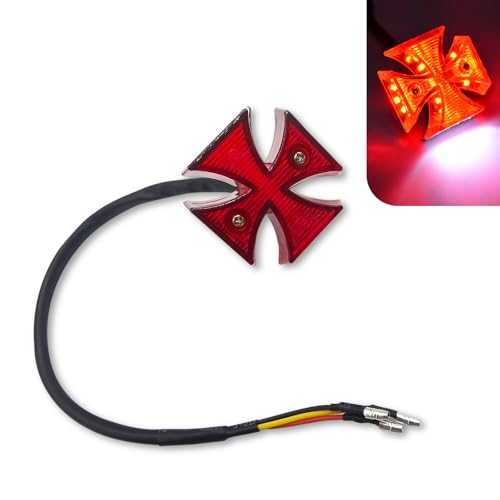 Cross Rear Tail Light, High-brightness Waterproof LED Brake Driving Light, Plug-and-play Personalized Modified Taillight Decorative Accessories, for Most Motorcycles Dirt Bikes Cruisers (Red)