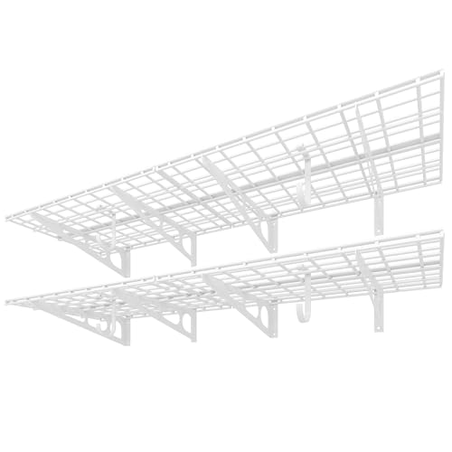 FLEXIMOUNTS 2-Pack 2x6ft Garage Shelving with Hooks 24-inch-by-72-inch Wall Shelf Garage Storage Rack Floating Shelves, White, Classic Series - color: White, size: 2 pack-2x6 ft_4 hooks