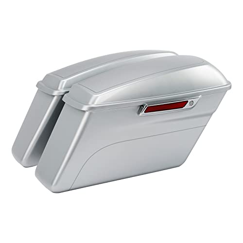 HR3 Brilliant Silver Pearl Hard Saddlebags Compatible with 2015 Electra Glide Ultra Classic FLHTCU (Replace for OEM) Fit for 2014-2023 Harley Touring Models - color: Brilliant Silver Pearl