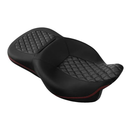 C.C. RIDER Driver Rider Passenger Seat Diamond Grip 2-Up One-Piece Seat fit for Harley Touring Road King FLHR Street Glide FLHX Road Glide FLTRX 2009-2023 - color: 08# Red