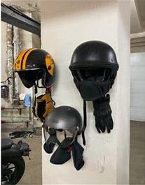 Motorcycle Helmet Rack, Black Wall Mounted Holder - 3 Pack with Metal Hook Hanger for Gear and Accessories, adult