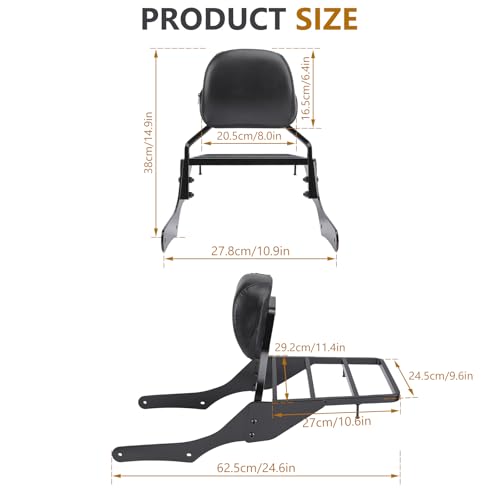 Motorcycle Sissy Bar Backrest with Luggage Rack for Harley Nightster RH975 RH975S 2022-2025, Foldable 3 in 1 Driver Passenger Backrest Pad, Detachable Rear Seat Back Support