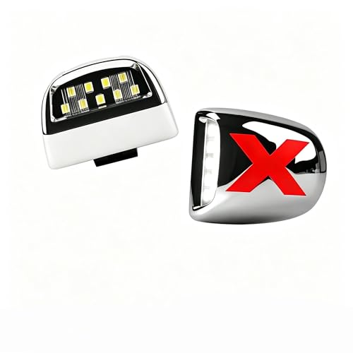 LED License Plate Light White Tag Lamp w/ Xstyle Red Lights, Chrome Cover | for Chevy Silverado GMC Sierra 1500 2500 3500 Suburban Tahoe Avalanche for Cadillac Yukon - color: X-Style Chrome Silver