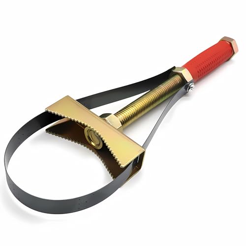 Heavy Duty Adjustable Oil Filter Wrench, 1-Pack, Fits Larger Oil Filters 9-15 cm Diameter, Universal Strap Wrench Tool for Trucks, Excavators, Cars, Motorcycles, Fuel & Oil Filter Removal