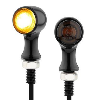 Small Round LED Turn Signals Motorcycle Blinkers Black Amber Light Universal for Cruiser Bobber Street Bike Cafe Racer Motorbikes (A-Black-Amber) - color: A-Black-Amber