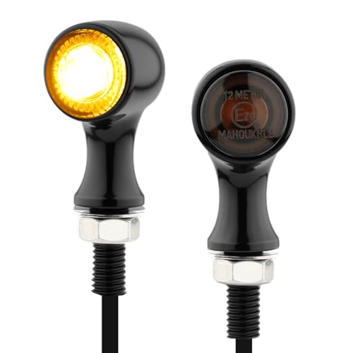 Small Round LED Turn Signals Motorcycle Blinkers Black Amber Light Universal for Cruiser Bobber Street Bike Cafe Racer Motorbikes (A-Black-Amber) - color: A-Black-Amber