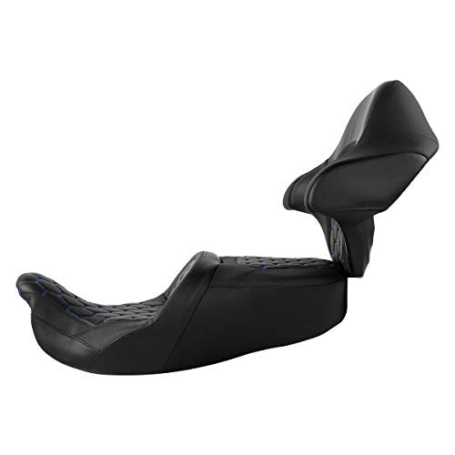 CC RIDER Motorcycle Hammock Seat and King Tour Trunk Backrest Fit For Harley Touring 2014-2023 Street Glide FLHX Road Glide FLTRX Road King FLHR Electra Glide FLHT and Trike models - color: 16# Blue Seat+ Tour Trunk Backrest