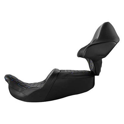 CC RIDER Motorcycle Hammock Seat and King Tour Trunk Backrest Fit For Harley Touring 2014-2023 Street Glide FLHX Road Glide FLTRX Road King FLHR Electra Glide FLHT and Trike models - color: 16# Blue Seat+ Tour Trunk Backrest