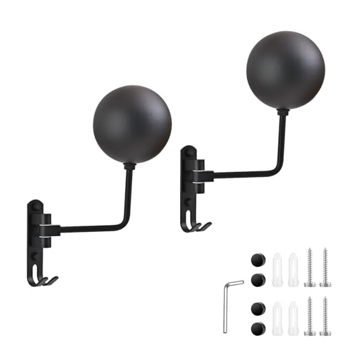 Helmet Hanger Wall Mount, Helmet Holder 180° Rotation Metal material Helmet Rack with Double Hook for Football Helmet, Bicycle Helmet, Hat, Cap, Sportswear, Motorcycle Accessories (2 PCS)