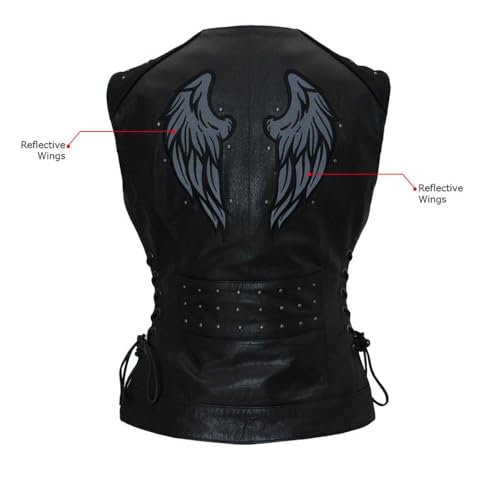 Milwaukee Leather Women's Classic Biker Vest - Premium Leather, Zipper Front, Concealed Carry, Rider Fit Design - color: Black-black, size: 5X-Large