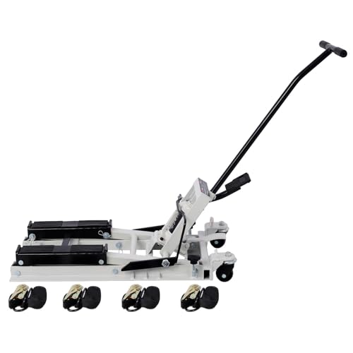 1500 Lbs Capacity Hydraulic Motorcycle Lift Jack - Gray Steel ATV Scissor Lift Table with Wheels and Safety Features