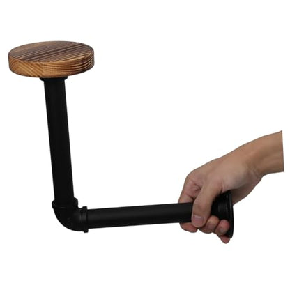 Uonlytech Industrial Metal Pipe and Wood Wall-mounted Hat Rack with Motorcycle Helmet Holder and Coat Hanger, Brown Wooden Hat Organizer for Baseball Caps and Jackets in Home Closet Storage