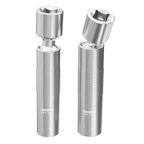 14mm & 16mm Thin Wall Magnetic Swivel Spark Plug Socket, 3/8-Inch Drive 12-Point Spark Plug Socket Removal Tool 360-degree Rotation, for Maximize Flexibility - size: 14mm&16mm, 4", 12-Point
