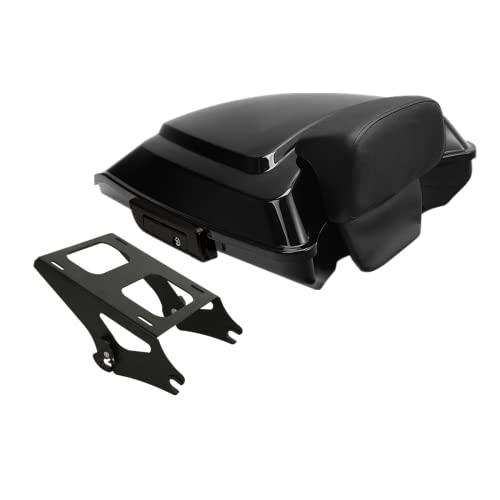 TCMT 5.5" Razor Motorcycle Trunk Box Backrest Pad Mounting Rack Fit For Harley 2014-2025 Touring Road King Street Road Electra Glide Pack - color: Black Latches Trunk Set+Black Rack A1, size: Fit For Touring 2014-2023